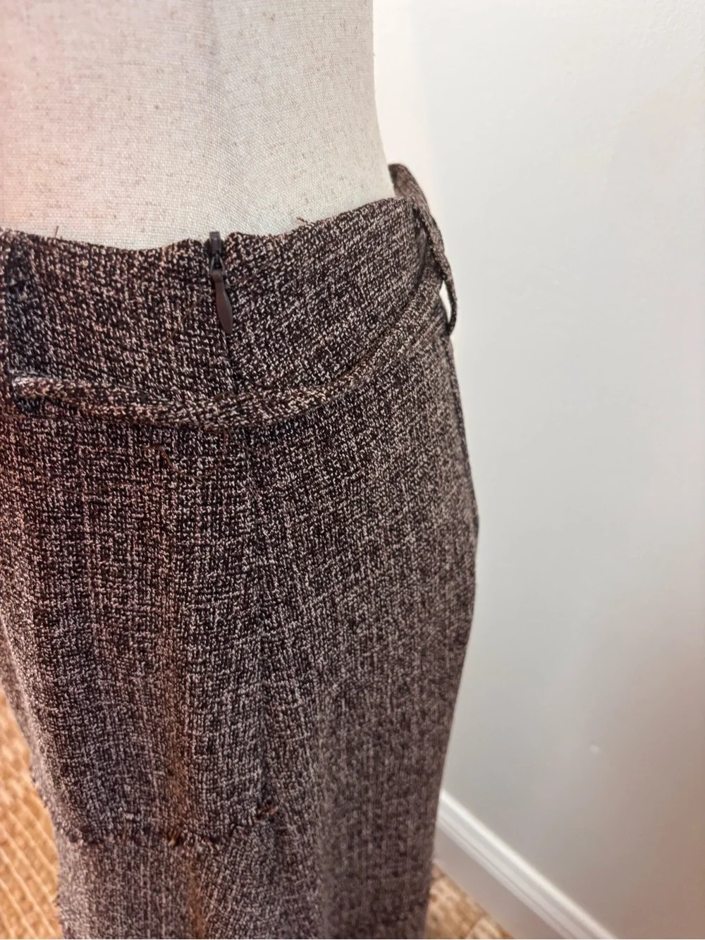 Y2K Boho Maxi Skirt Textured Knit Raw Hem Asymmetrical Belted Size 10